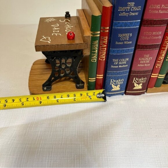 Vintage School Daze Enesco Cast Iron Wood BOOK ENDS Vintage 1970s Pair Teacher - Picture 6 of 10
